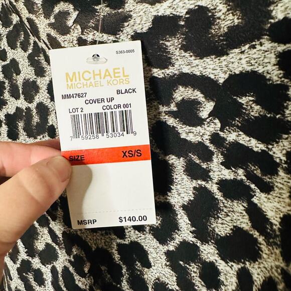 NWT Michael Michael Kors Black Grey Cheetah Print Poncho Style Swim Top Size XS - Picture 3 of 5